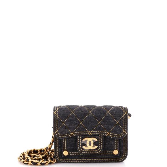Chanel Handbags - Chanel Double You CC Flap Clutch with Chain Quilted Denim Blue